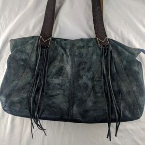 Nino Bossi Distressed Blue Green Leather Hobo Bag